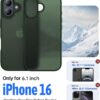 Eastinbox for iPhone 16 Case [16FT Military Grade Shockproof], Anti-Slip Anti-Scratch, Slim Translucent Frosted Matte Protective Cover, i Phone 16 Phone Case 6.1", Green