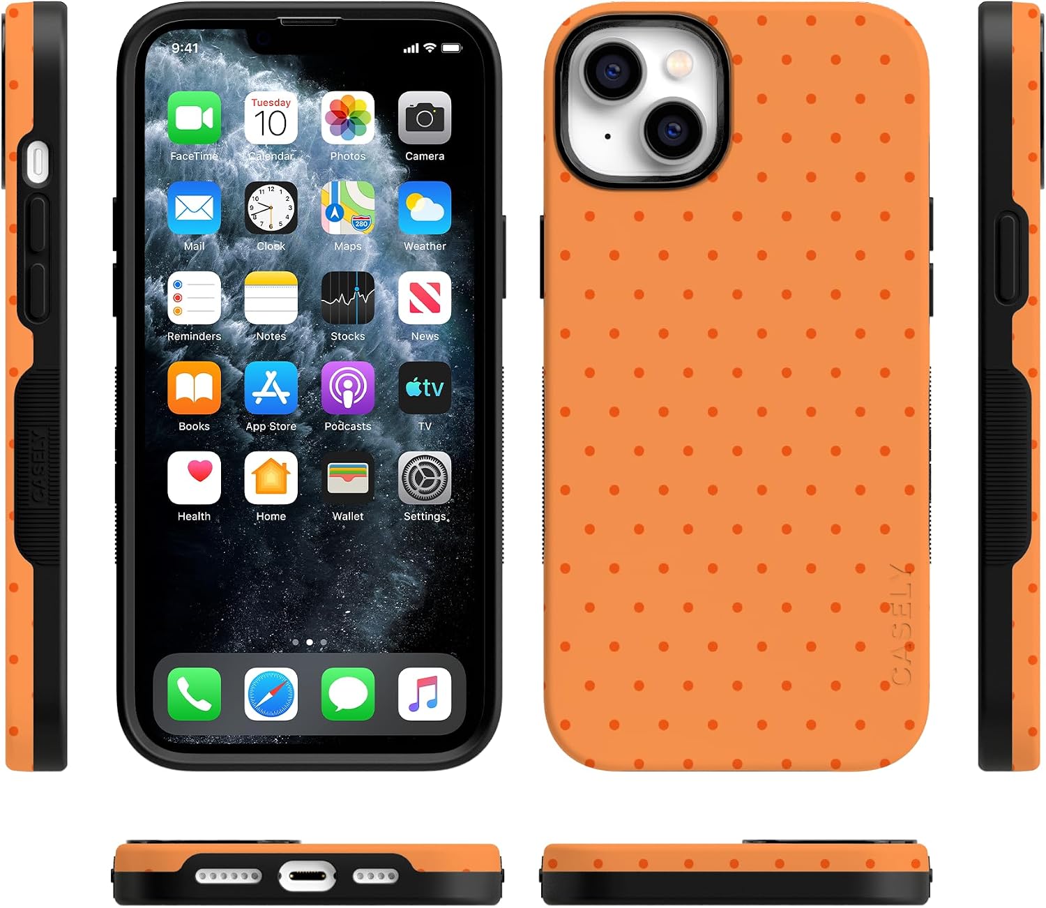 71fivlZfXBL._AC_SL1500_ Casely iPhone 14 Case | On the Dot | Orange Polka Dot | Bold Protective Design | Compatible with MagSafe