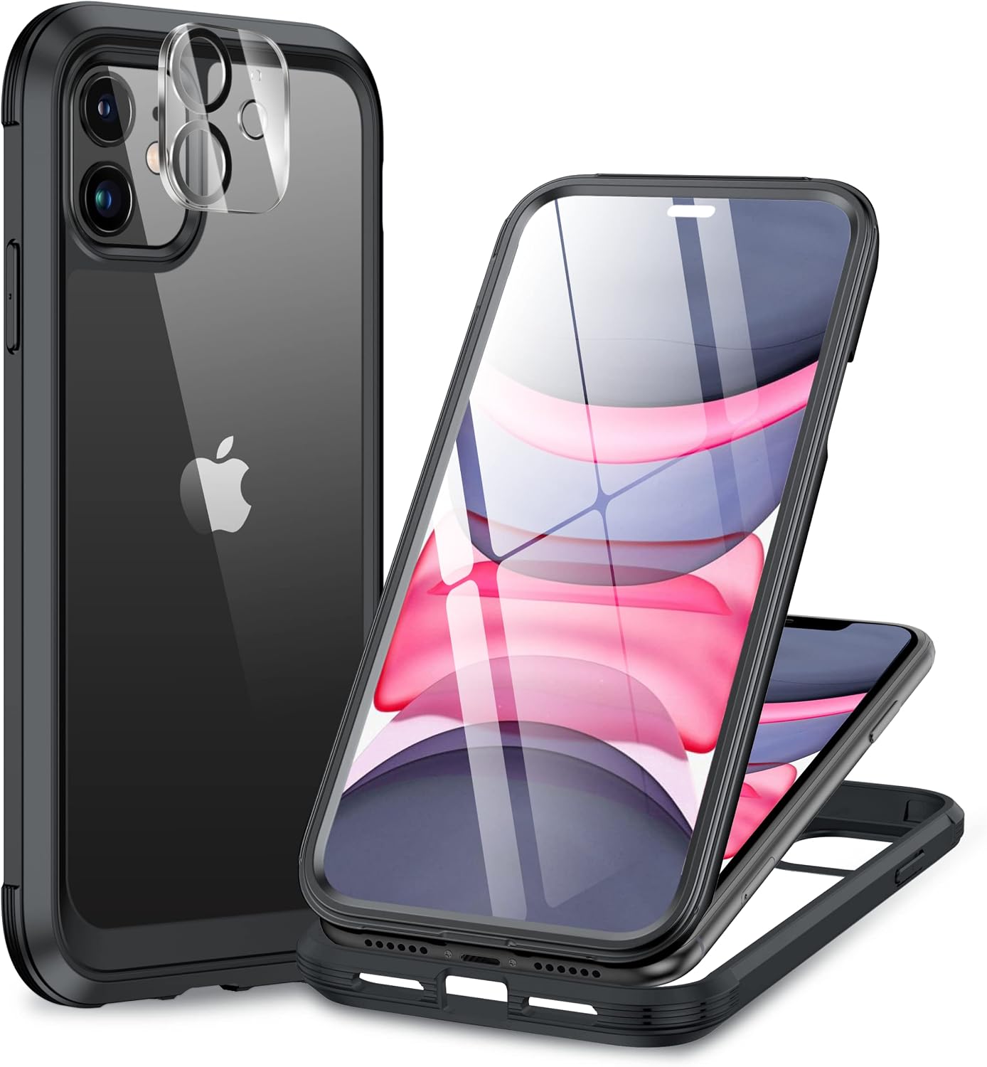 71g40Tr6BpL._AC_SL1500_ Miracase Glass Series for iPhone 11 Case 6.1 inch, Upgraded Full-Body Rugged Phone Bumper Case Cover with Built-in 9H Tempered Glass Screen Protector and Camera Protector, Black