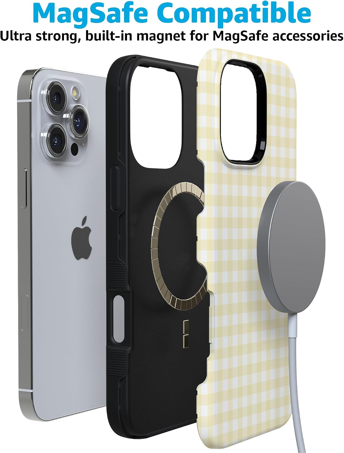 71gC-o-O4L._AC_SL1500_ Casely iPhone 16 Pro Max Case | Pastel Picnic | Yellow Gingham | Bold Protective Design | Compatible with MagSafe