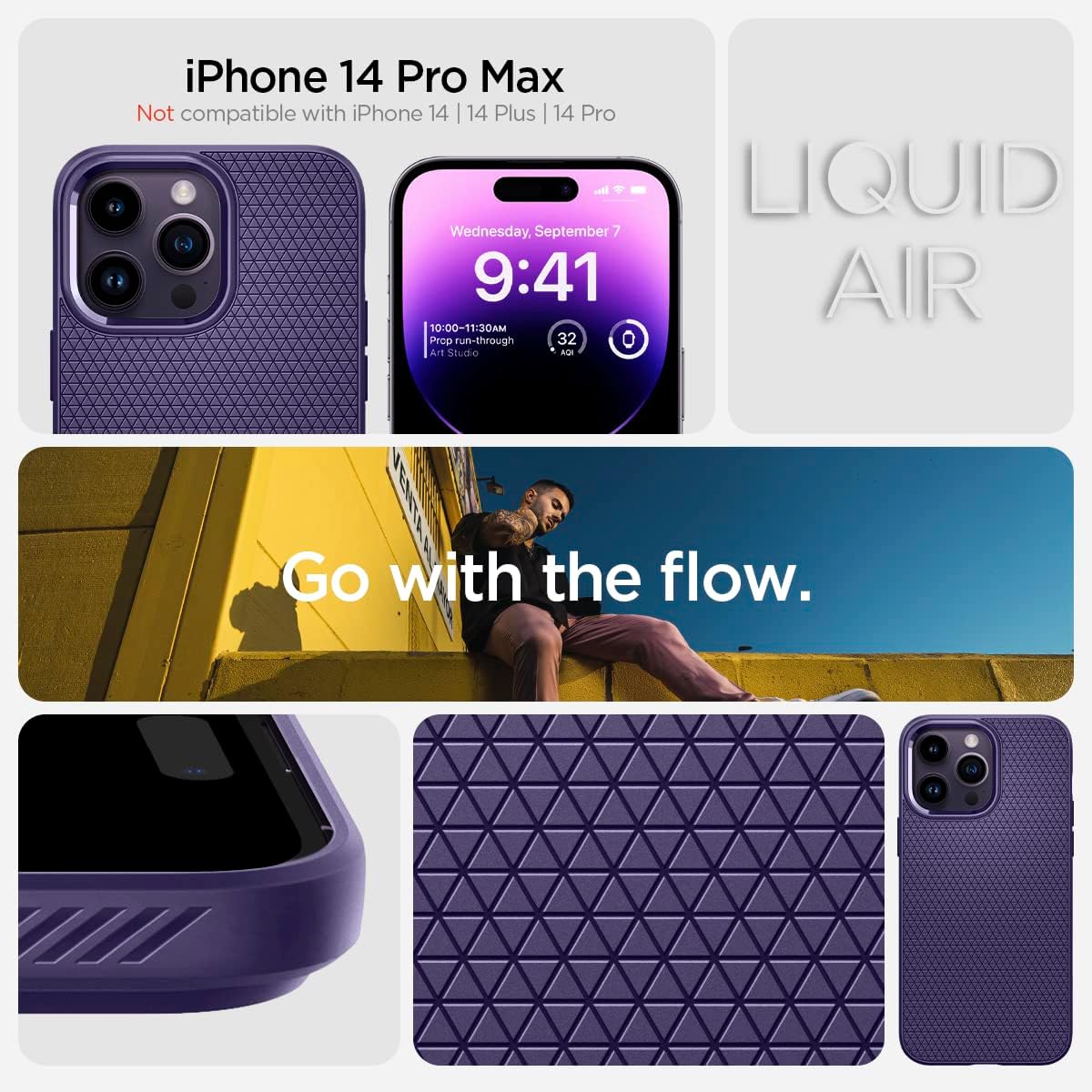 Spigen Liquid Air Designed for iPhone 14 Pro Max Case (2022) [Military-Grade Protection] - Deep Purple