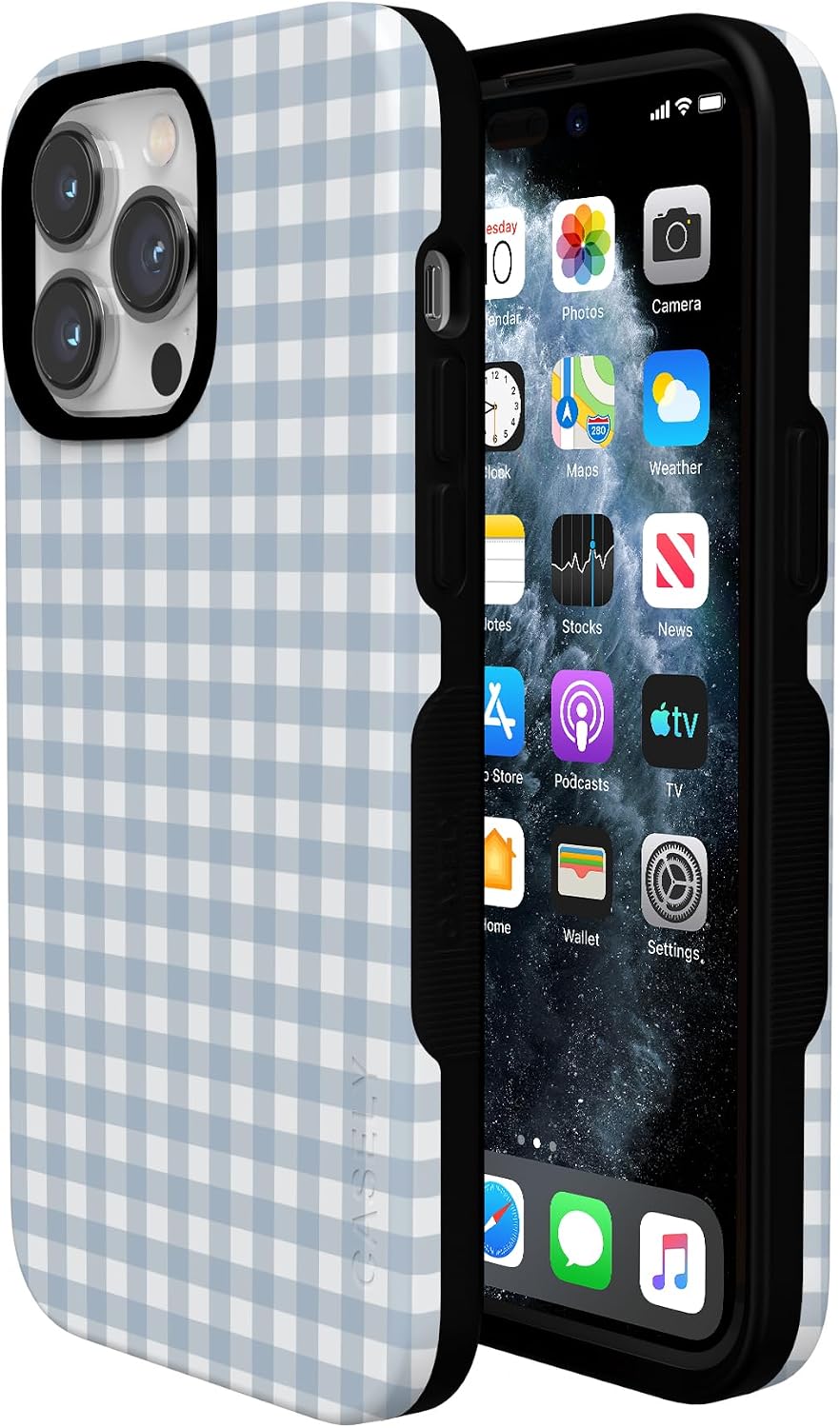 71gLKDqbeAL._AC_SL1500_ Casely iPhone 14 Pro Case | Pastel Picnic | Blue Gingham | Bold Protective Design | Compatible with MagSafe