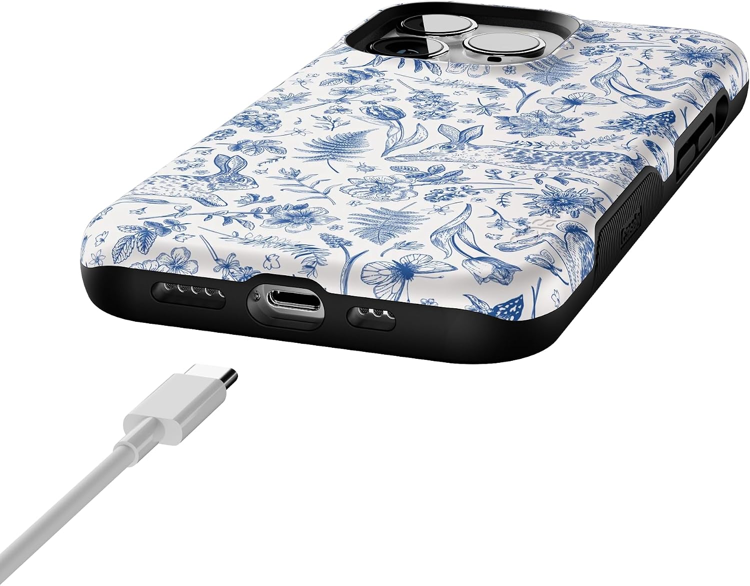 Casely iPhone 13 Pro Case | Blue Vintage Rabbits in Spring Flowers | Compatible with MagSafe | Bold Protective Design