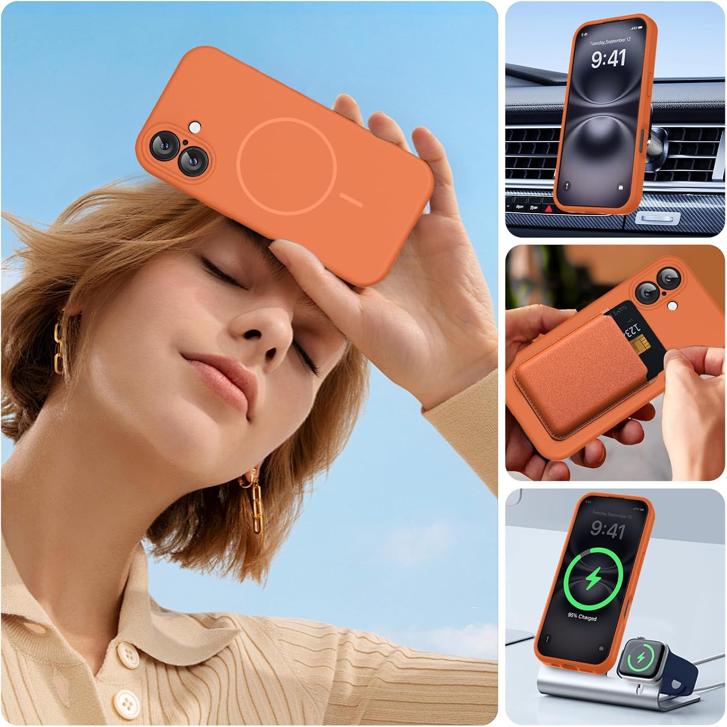 Miracase Compatible with iPhone 16 Case, [Soft Anti-Scratch Microfiber Lining], Compatible with MagSafe, Liquid Silicone Case Shockproof Drop Protection Phone Case for 16,Orange