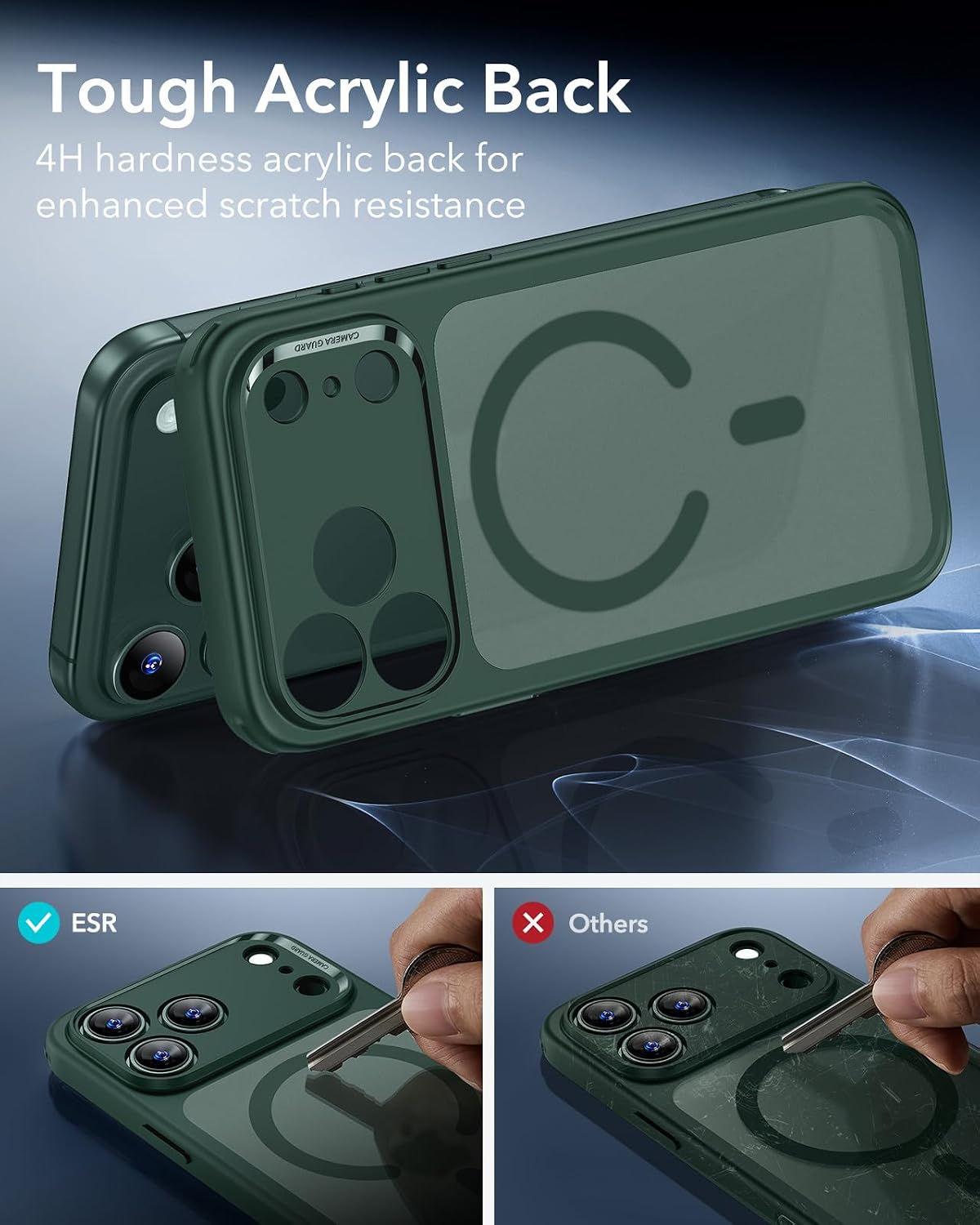 71hFGmTJqL._AC_SL1500_ ESR for iPhone 17 Pro Case, Camera Control Cover, Compatible with MagSafe, Shockproof Military-Grade Protection, Magnetic Phone Case for iPhone 17 Pro, Classic Hybrid Case, Frosted Green