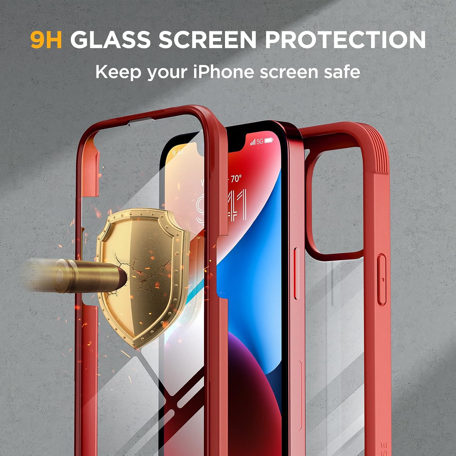 71hNPzzQoHL._AC_SL1500_ Miracase Glass Series Designed for iPhone 14 Case 6.1 inch, 2023 Upgrade Full-Body Clear Bumper Case with Built-in 9H Tempered Glass Screen Protector and Camera Lens Protector,Red
