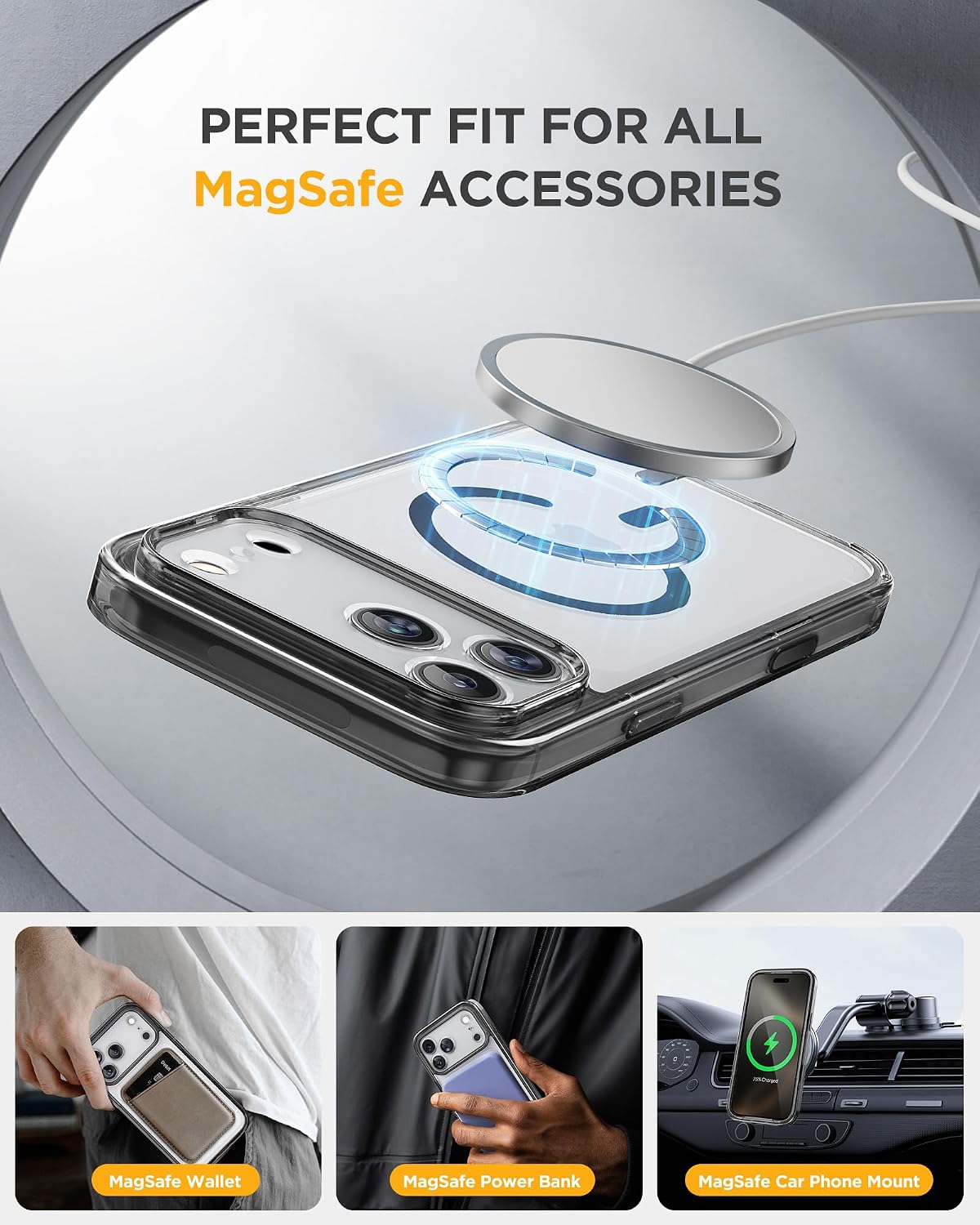 Miracase Magnetic for iPhone 17 Pro Case 6.3" [Compatible with MagSafe] Full-Body Phone Case with Built-in Glass Screen Protector & Camera Control,Drop Proof iPhone 17 Pro Cover, Clear Black