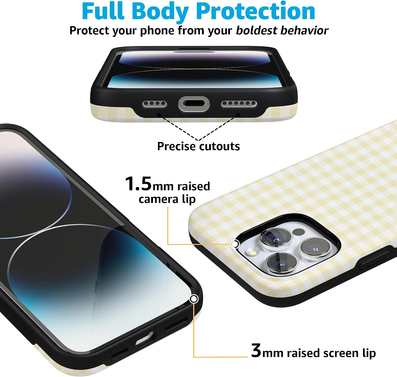 71i73TeognL._AC_SL1500_ Casely iPhone 16 Pro Max Case | Pastel Picnic | Yellow Gingham | Bold Protective Design | Compatible with MagSafe