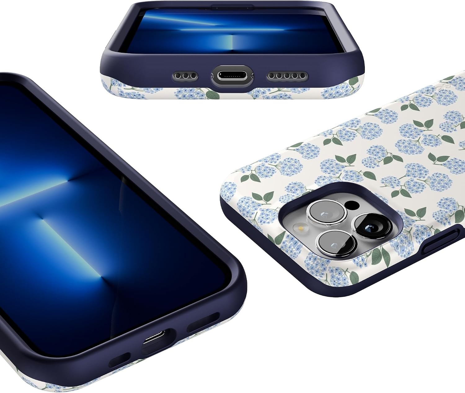 71iZD3g3uL._AC_SL1500_ Casely iPhone 13 Pro Case | Nantucket Cottage | Blue Hydrangea | Bold Protective Design | Compatible with MagSafe