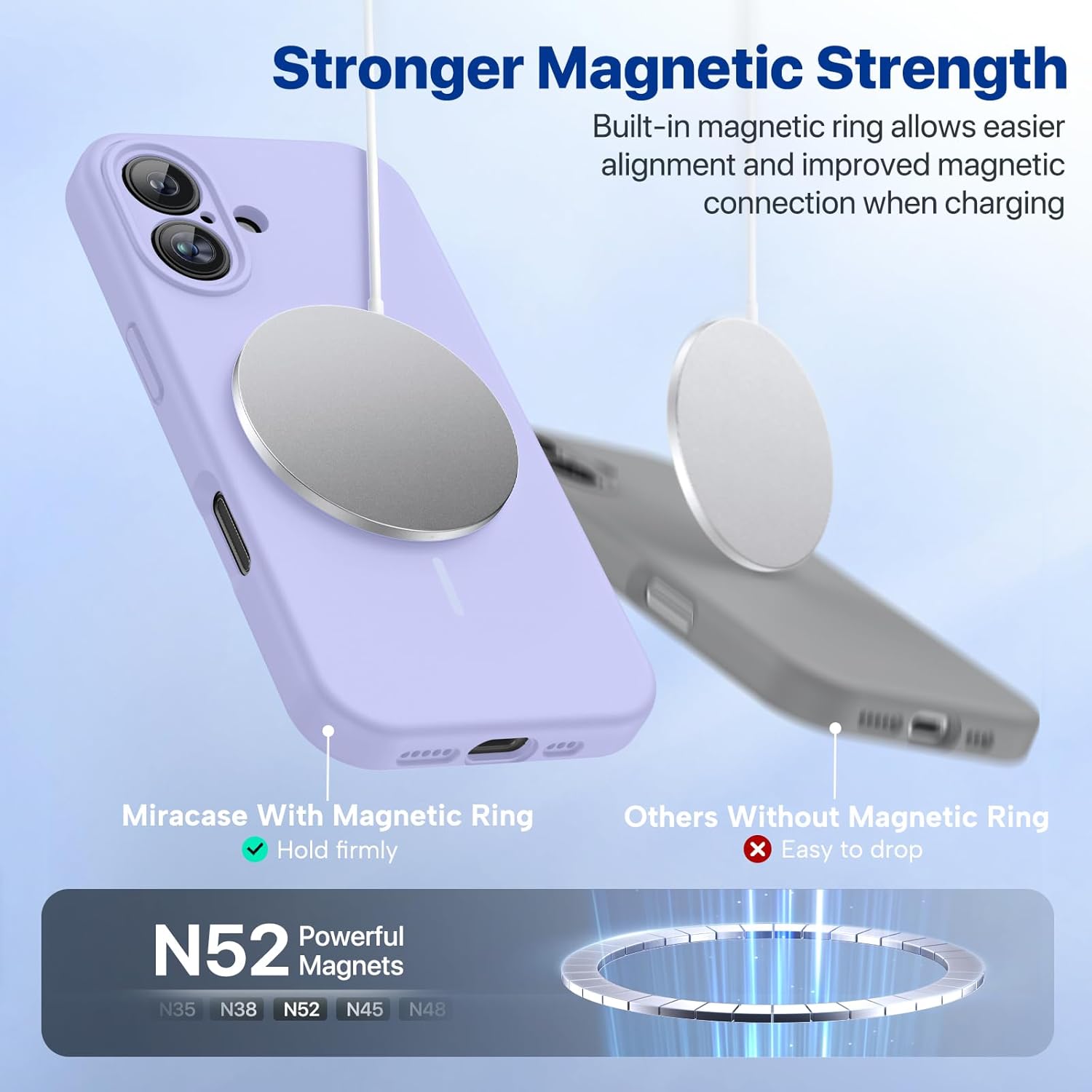 Miracase Magnetic for iPhone 16 Plus Case, [Soft Anti-Scratch Microfiber Lining], Compatible with MagSafe, Liquid Silicone Shockproof Drop Protection Phone Case for 16 Plus,Light Purple