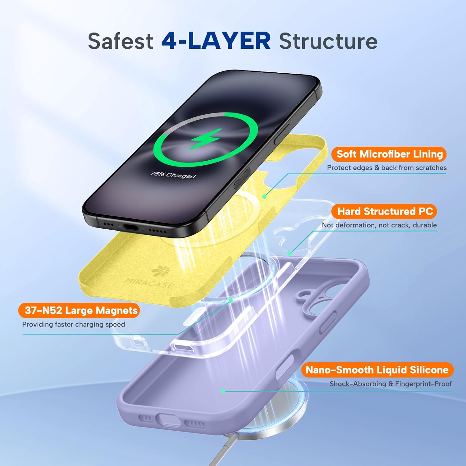 Miracase Magnetic for iPhone 16 Plus Case, [Soft Anti-Scratch Microfiber Lining], Compatible with MagSafe, Liquid Silicone Shockproof Drop Protection Phone Case for 16 Plus,Light Purple