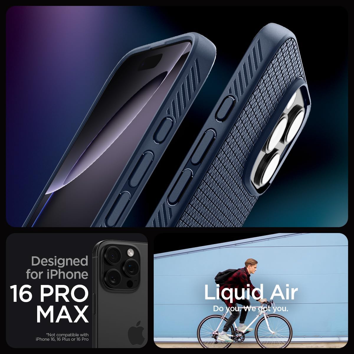 Spigen Liquid Air Designed for iPhone 16 Pro Max Case [NOT Compatible with MagSafe], [Military-Grade Protection] - Navy Blue