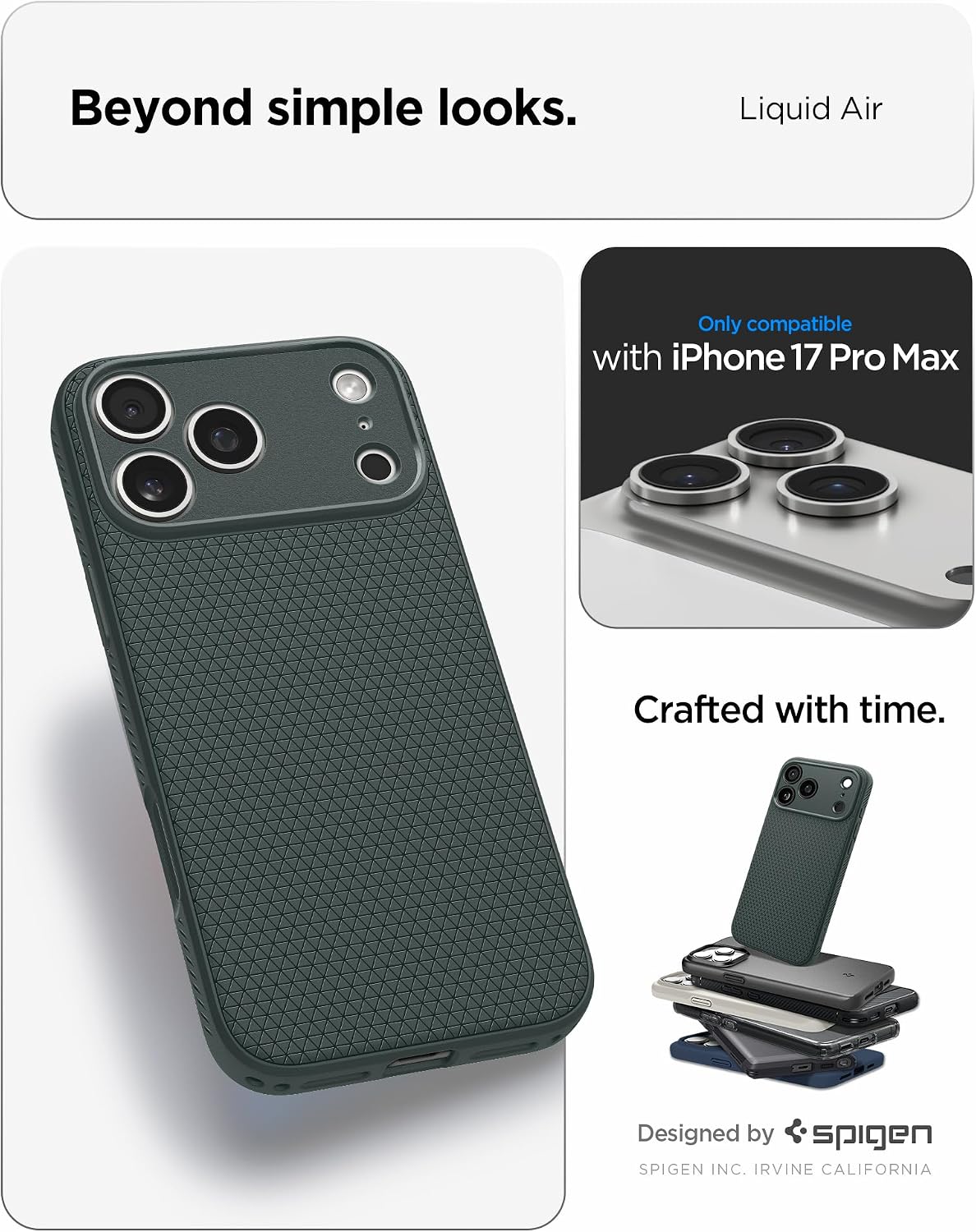 Spigen for iPhone 17 Pro Max Case, Liquid Air [TPU Covered Camera Control] [No Magnet Ring] [Military-Grade Protection] - Abyss Green