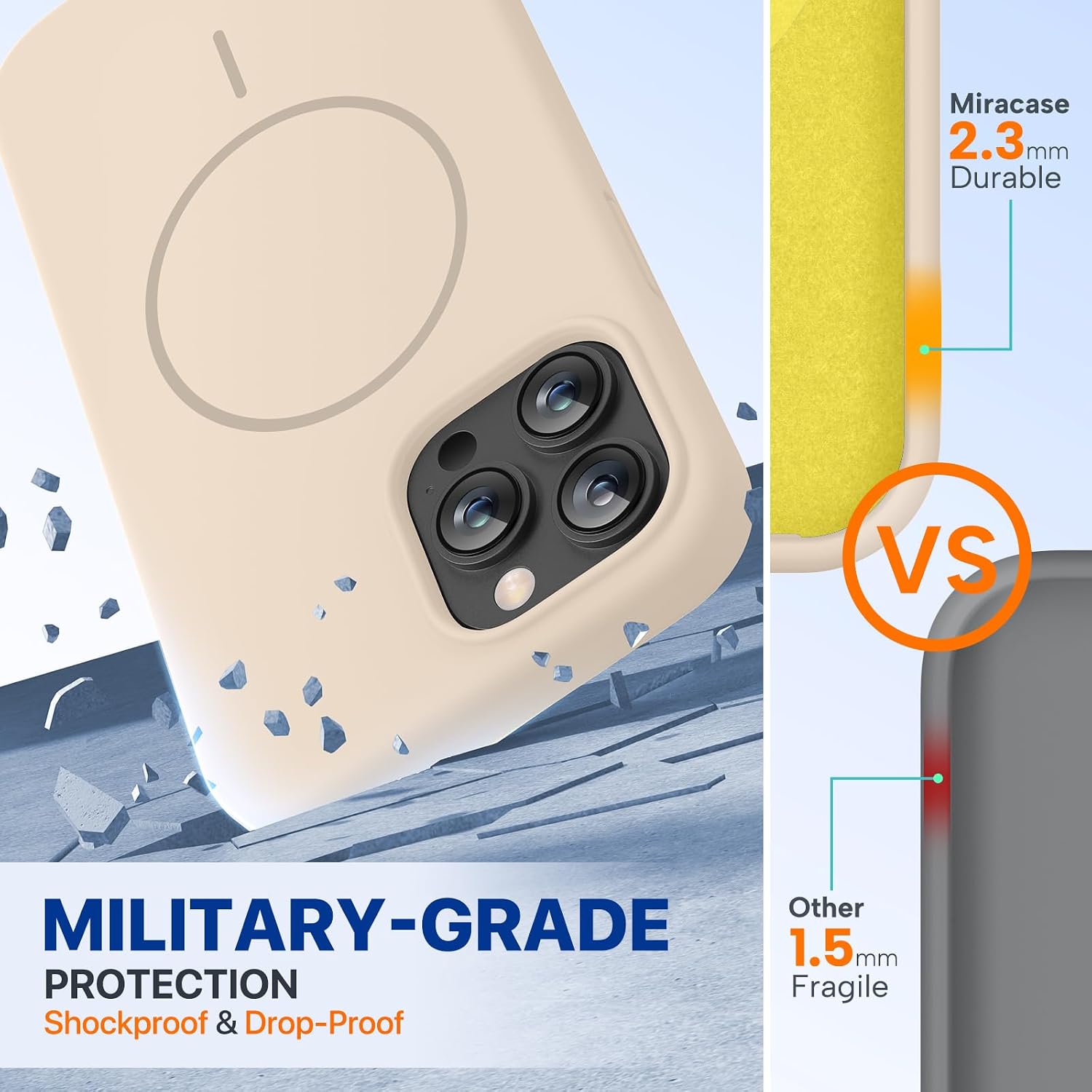 Miracase Magnetic for iPhone 13 Pro Case, [Soft Anti-Scratch Microfiber Lining], Compatible with MagSafe, Liquid Silicone Shockproof Drop Protection Phone Case for 13 Pro, Sand