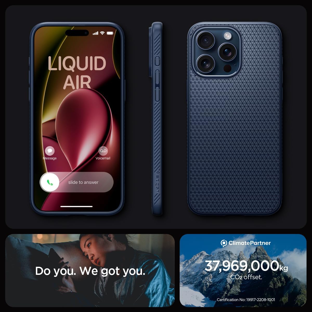 Spigen Liquid Air Designed for iPhone 15 Pro Case (2023) [Military-Grade Protection] - Navy Blue