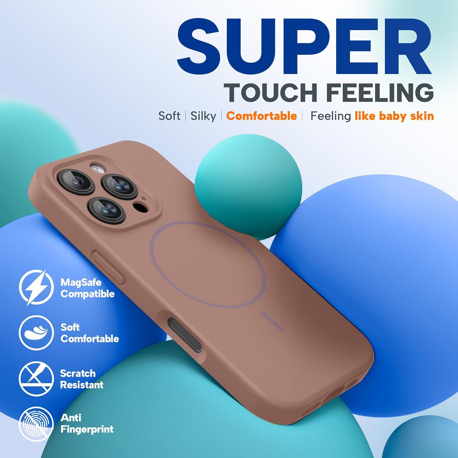 Miracase Magnetic for iPhone 16 Pro Max Case, [Soft Anti-Scratch Microfiber Lining], Compatible with MagSafe, Liquid Silicone Case Shockproof Drop Protection Phone Case for 16 ProMax,Chocolate