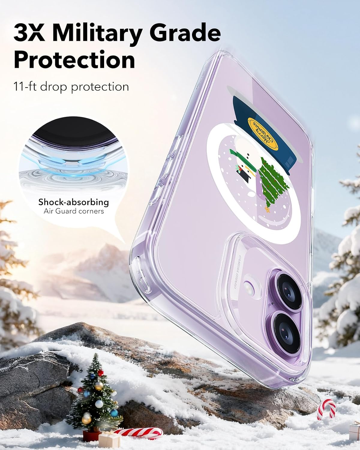 71knqOlns7L._AC_SL1500_ ESR for iPhone 17 Case, Camera Control Cover, Compatible with MagSafe, Shockproof Military-Grade Protection, Magnetic Phone Case for iPhone 17, Classic Hybrid Case, Christmas Globe