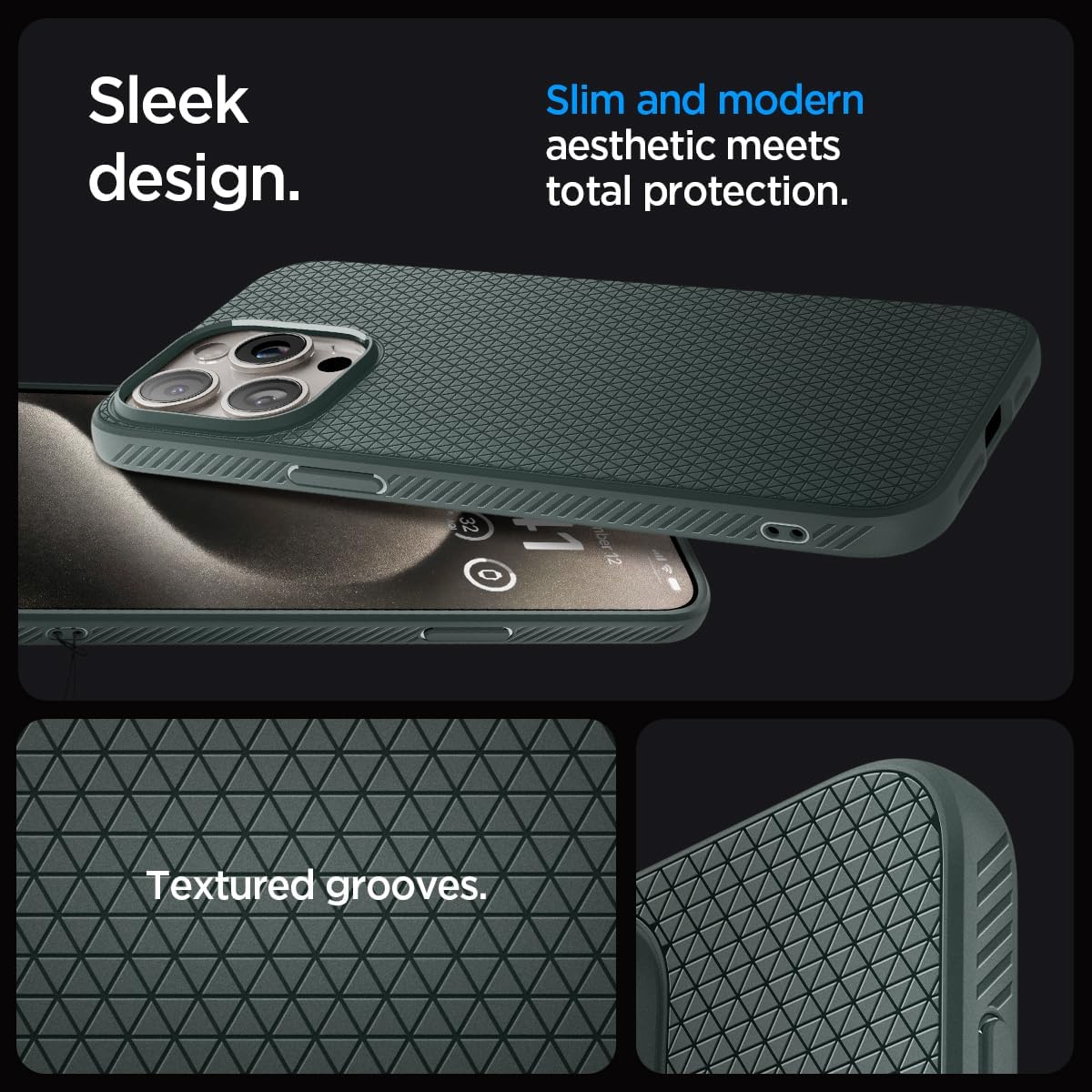 Spigen Liquid Air Designed for iPhone 15 Pro Max Case (2023) [Military-Grade Protection] - Abyss Green