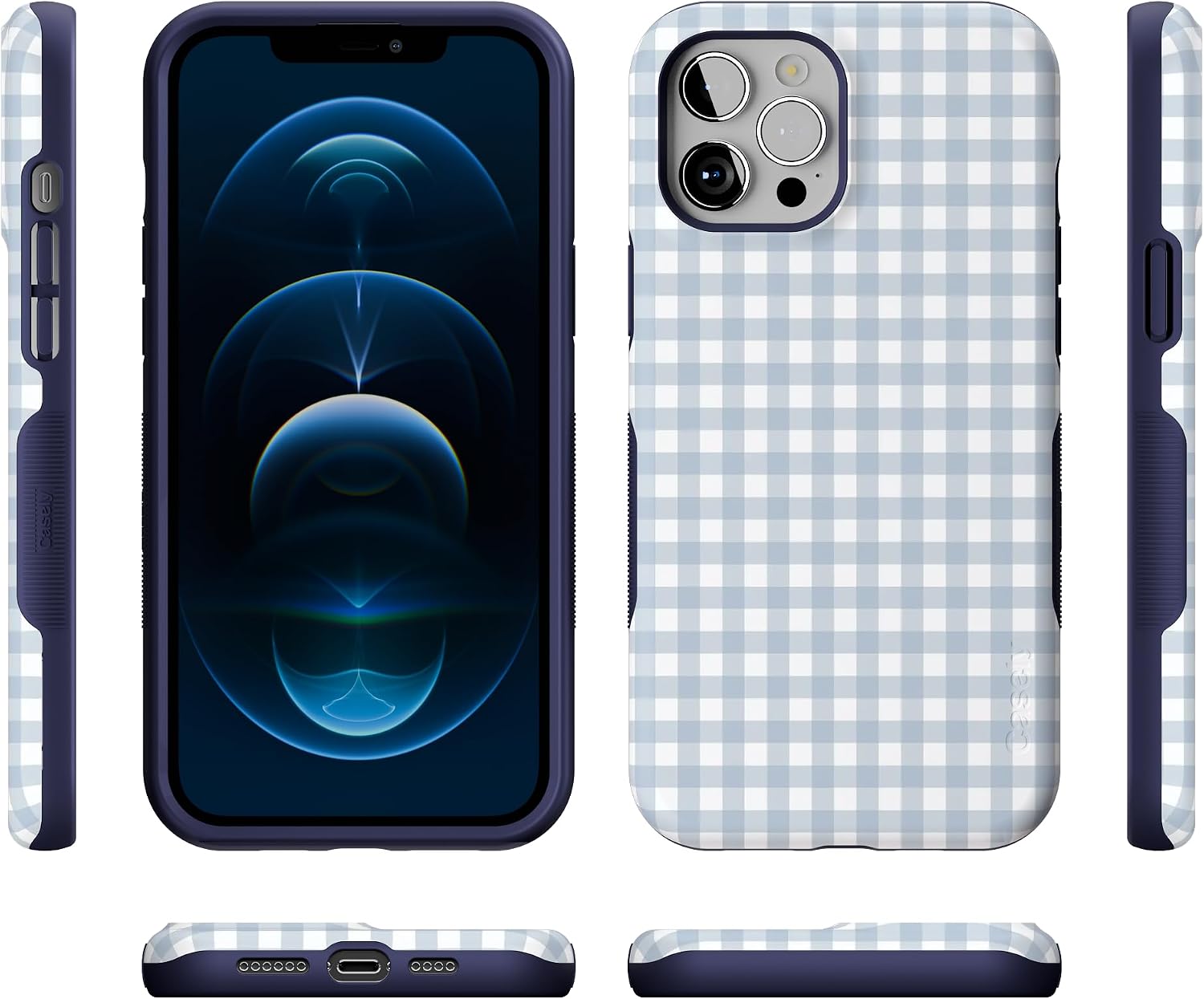 71kqu3KkzmL._AC_SL1500_ Casely iPhone 12 Pro Max Case | Pastel Picnic | Blue Gingham | Bold Protective Design | Compatible with MagSafe