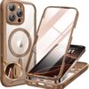 Miracase Magnetic for iPhone 16 Pro Case Full-Body Phone with Built-in Glass Screen Protector, [Compatible with MagSafe] Military Drop Proof 16 Pro Cover Bumper 6.3 inch, Gold Brown