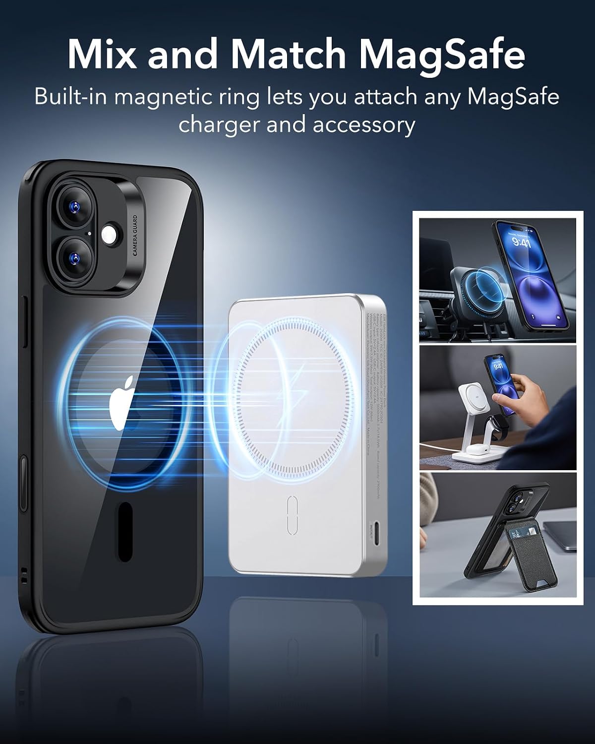 71kzdchAAjL._AC_SL1500_ ESR for iPhone 16 Plus Case, Camera Control Cover, Compatible with MagSafe, Shockproof Military-Grade Protection, Magnetic Phone Case for iPhone 16 Plus, Classic Hybrid Case, Clear Black
