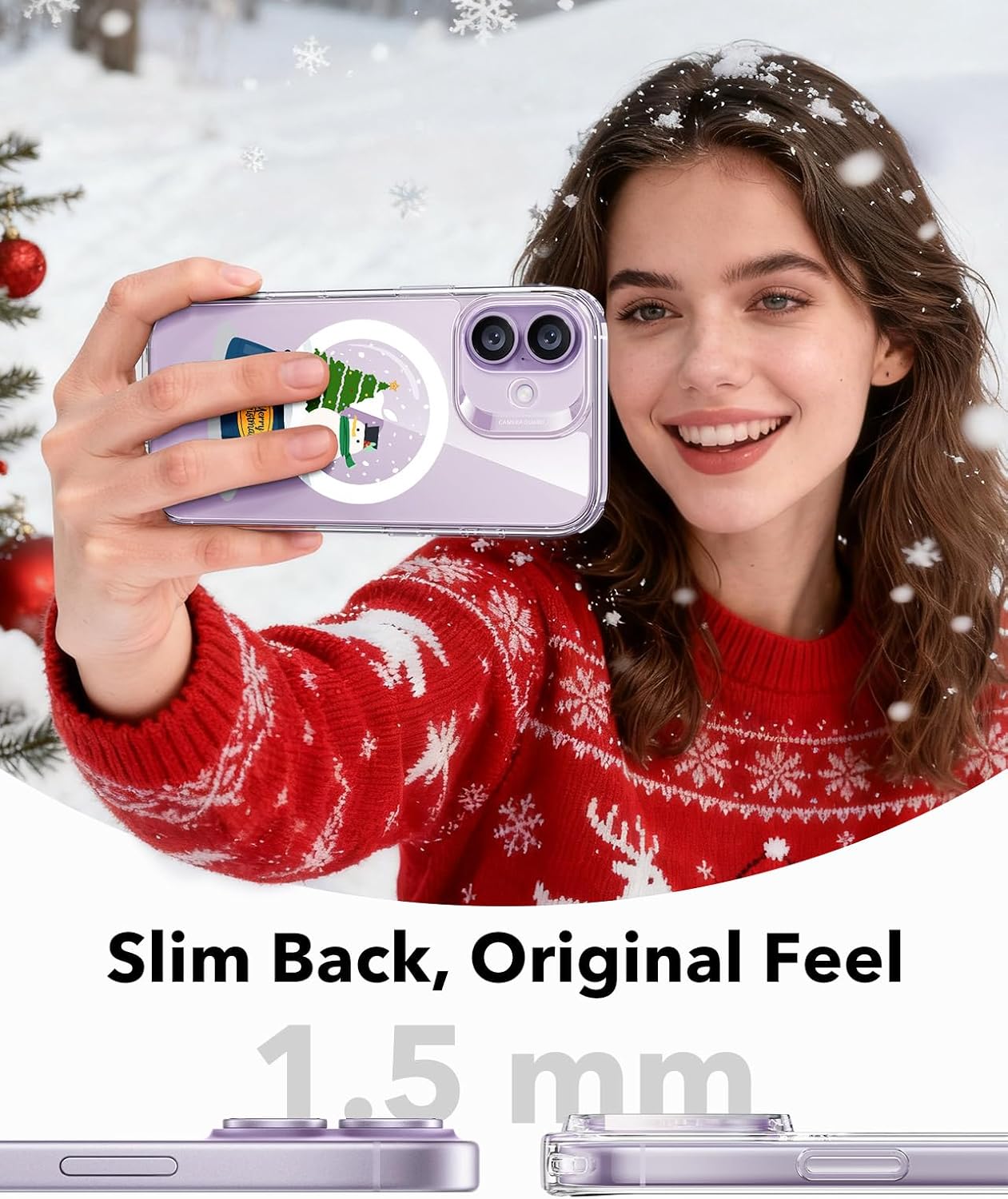 71lI8aHIhKL._AC_SL1500_ ESR for iPhone 17 Case, Camera Control Cover, Compatible with MagSafe, Shockproof Military-Grade Protection, Magnetic Phone Case for iPhone 17, Classic Hybrid Case, Christmas Globe