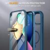 71lSrLWnfyL._AC_SL1200_ Miracase for iPhone 13 Case 6.1'',Full-Body Magnetic Clear Bumper Case with Built-in 9H Tempered Glass Screen Protector,Military Drop Protection Outdoor Phone Case,Storm Blue
