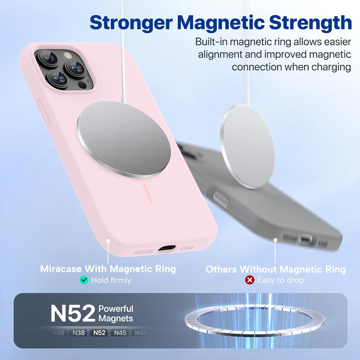 Miracase Magnetic for iPhone 13 Pro Case, [Soft Anti-Scratch Microfiber Lining], Compatible with MagSafe, Liquid Silicone Shockproof Drop Protection Phone Case for 13 Pro, Sand Pink