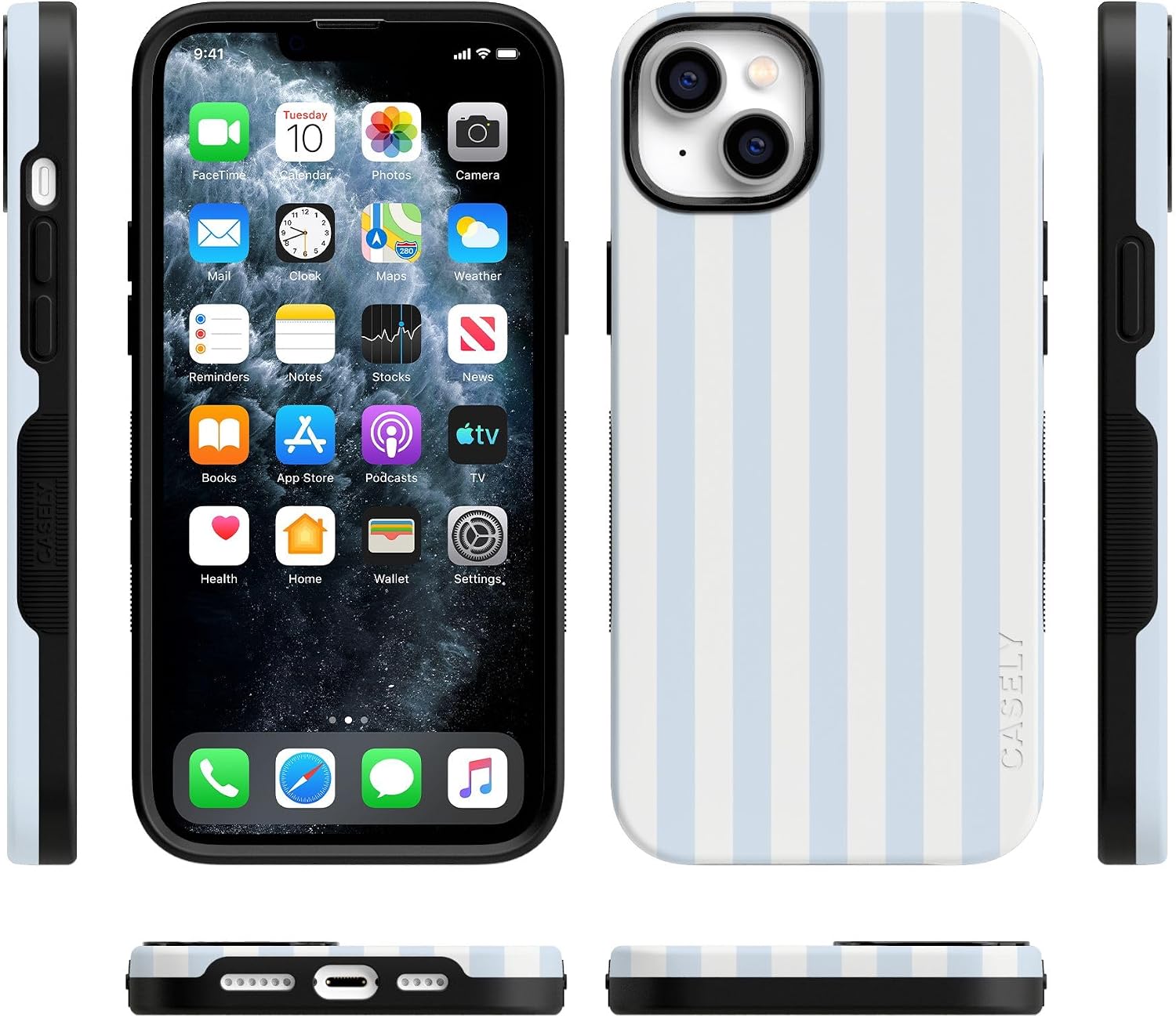 71m6TbvTGBL._AC_SL1500_ Casely iPhone 14 Case | Blue Stripes | Sunday Best | Bold Protective Design | Compatible with MagSafe