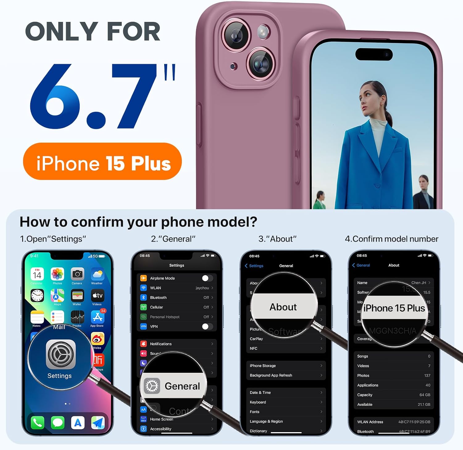 Miracase Compatible with iPhone 15 Plus Case, [Soft Anti-Scratch Microfiber Lining], Liquid Silicone Case Gel Rubber Shockproof Drop Protection Phone Case for iPhone 15 Plus, Blackcurrant