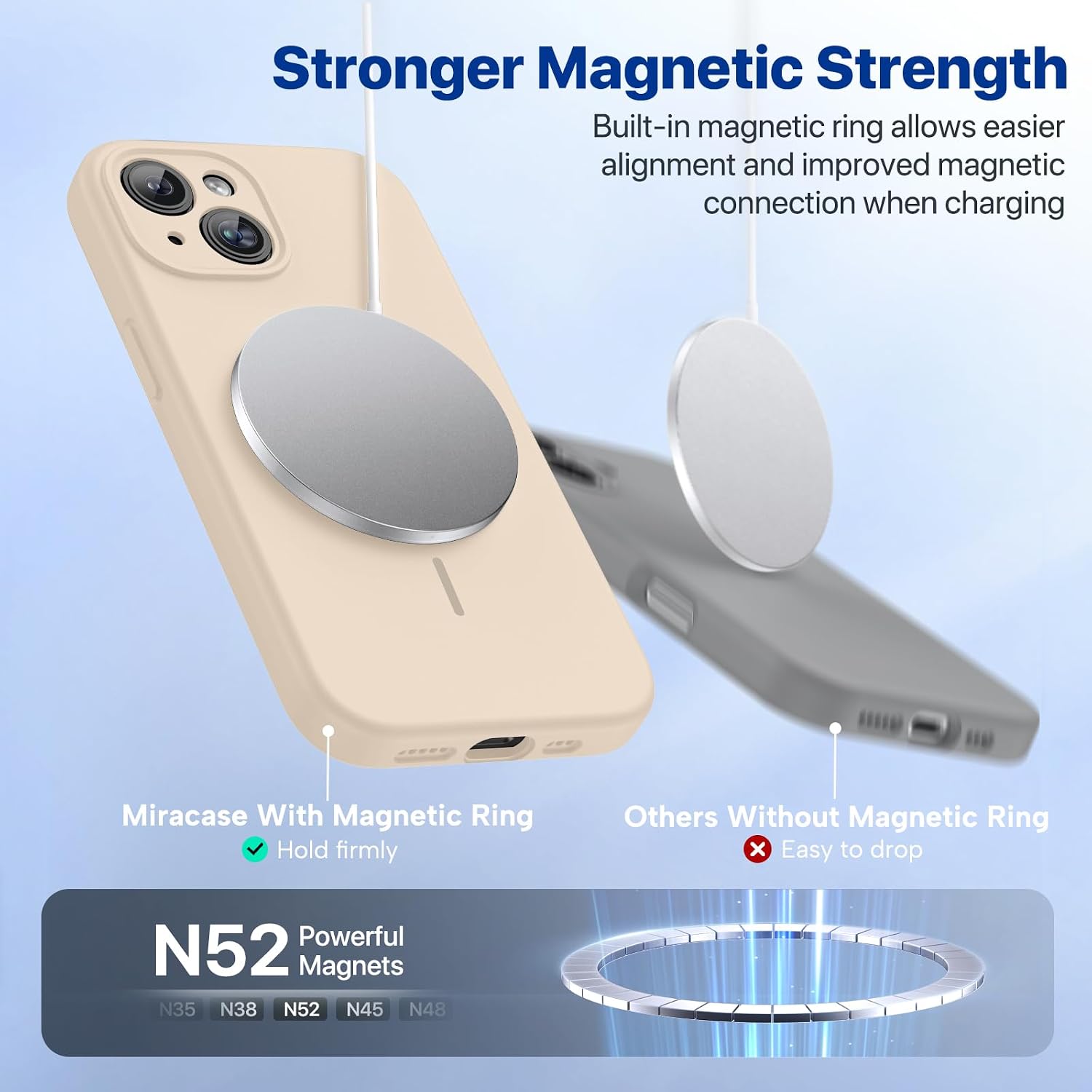Miracase Compatible with iPhone 15 Case, [Soft Anti-Scratch Microfiber Lining], Liquid Silicone Case Gel Rubber Shockproof Drop Protection Phone Case for iPhone 15, Sand