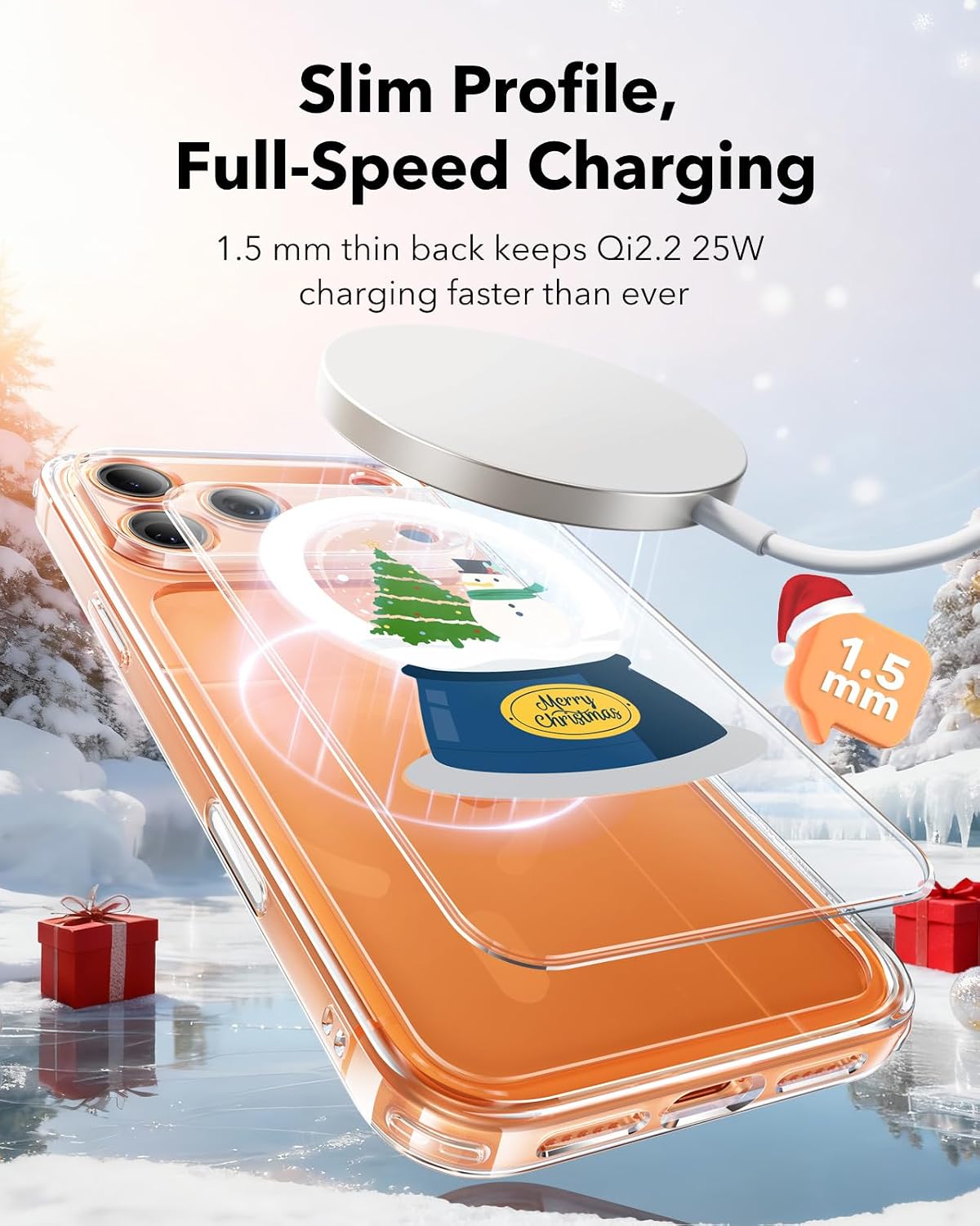 71mVKMY1kKL._AC_SL1500_ ESR for iPhone 17 Pro Case, Camera Control Cover, Compatible with MagSafe, Shockproof Military-Grade Protection, Magnetic Phone Case for iPhone 17 Pro, Classic Hybrid Case, Christmas Globe