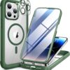 71mWLHBb0L._AC_SL1500_ Miracase Magnetic for iPhone 14 Pro Case 6.1 inch, (Compatible with MagSafe) Upgrade Full-Body Clear Phone Bumper Case with Built-in 9H Tempered Glass Screen Protector, Magnetic Acacia Green