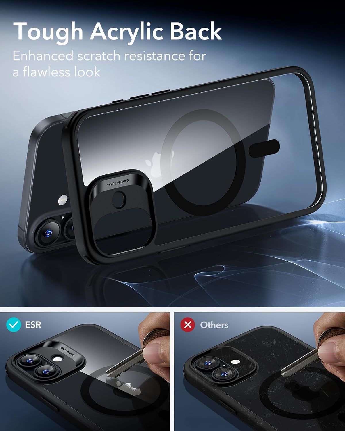 71mfHO8XJgL._AC_SL1500_ ESR for iPhone 16 Plus Case, Camera Control Cover, Compatible with MagSafe, Shockproof Military-Grade Protection, Magnetic Phone Case for iPhone 16 Plus, Classic Hybrid Case, Clear Black