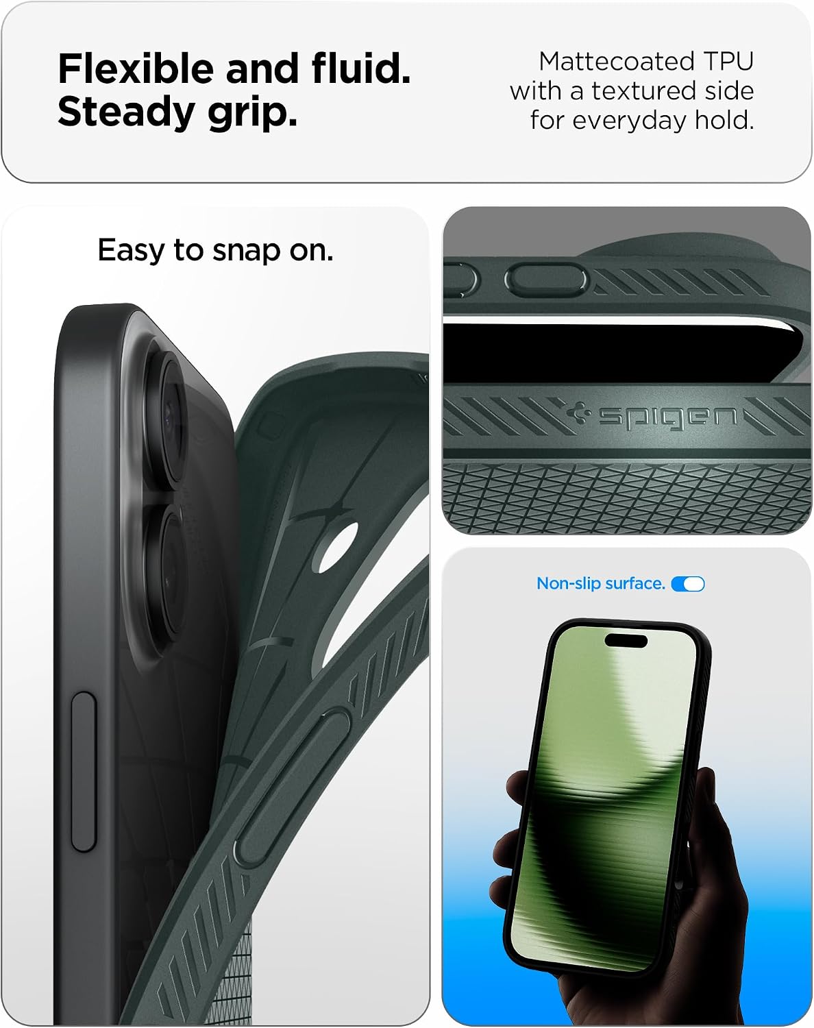 Spigen for iPhone 17 Case, Liquid Air [TPU Covered Camera Control] [No Magnet Ring] [Military-Grade Protection] - Abyss Green