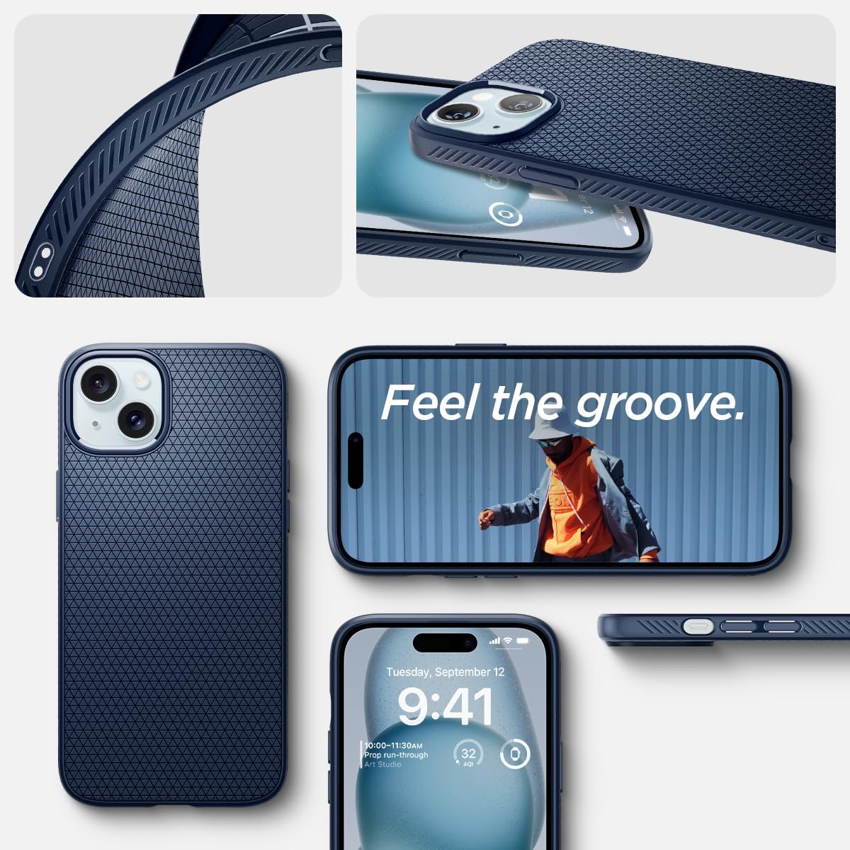 Spigen Liquid Air Designed for iPhone 15 Plus Case (2023) [Military-Grade Protection] - Navy Blue
