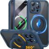 Miracase for iPhone 16 Pro Case with 360° Magnetic Ring Stand [Compatible with Magsafe] Full-Body Drop Proof Bumper Phone Case with Built-in 10H Tempered Glass Screen Protector,Blue