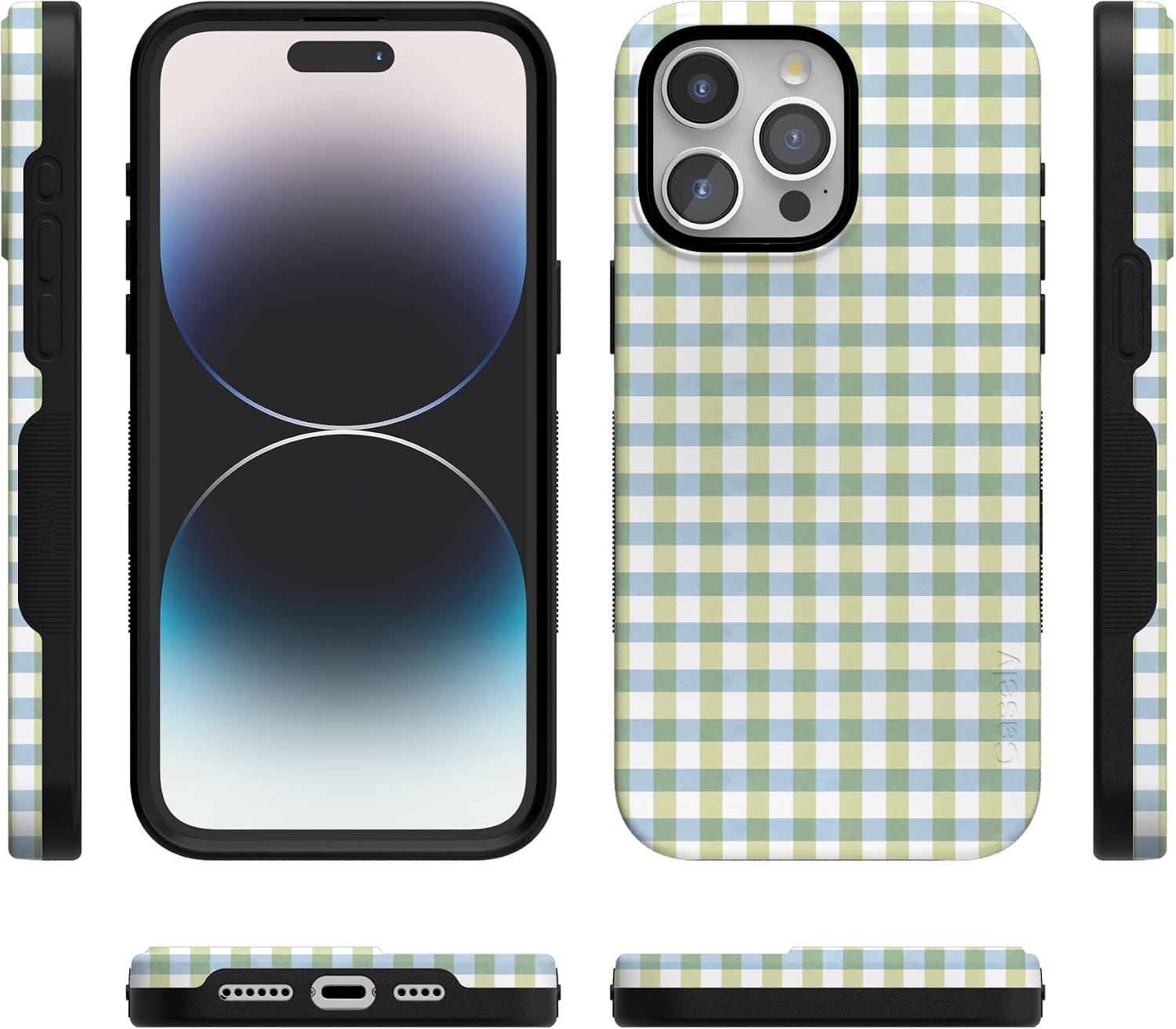 71nuayOM3oL._AC_SL1500_ Casely iPhone 15 Pro Case | Pastel Picnic | Blue & Green Gingham | Bold Protective Design | Compatible with MagSafe