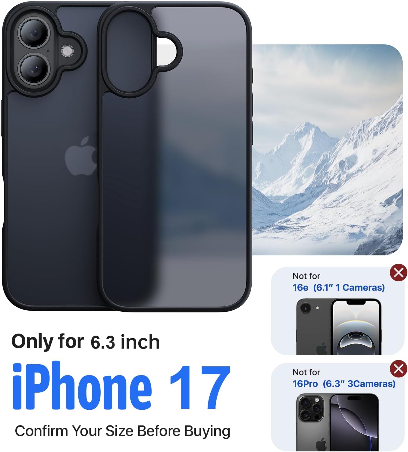 Eastinbox for iPhone 17 Case [16FT Military Grade Shockproof], Anti-Slip Anti-Scratch, Slim Translucent Frosted Matte Phone Cover, Case for i Phone17 6.3", Black