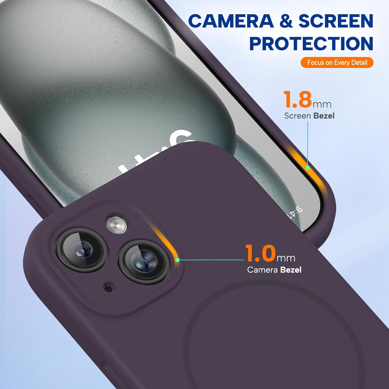 Miracase Magnetic for iPhone 15 Case, [Soft Anti-Scratch Microfiber Lining], Compatible with MagSafe, Liquid Silicone Case Shockproof Drop Protection Phone Case for 15, Dark Purple