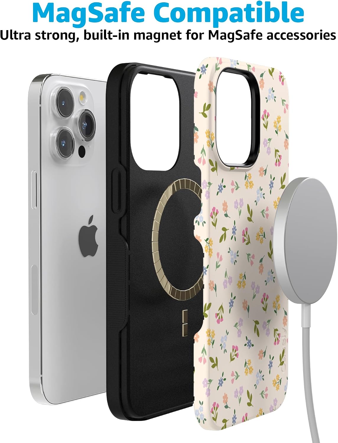 71oosiUiIeL._AC_SL1500_ Casely iPhone 15 Pro Case | Ditsy Floral | Tiny Flowers | Bold Protective Design | Compatible with MagSafe