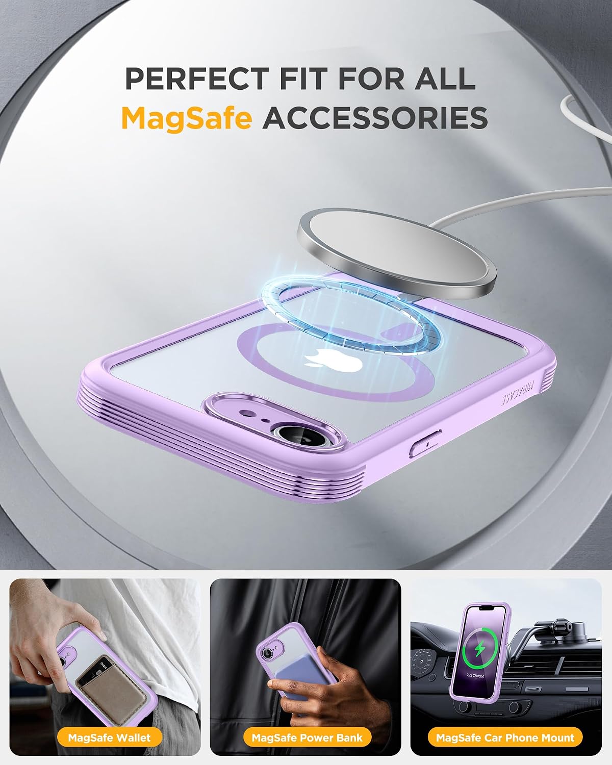 Miracase for iPhone 17e Case & iPhone 16e Case, Full-Body Phone with Built-in Glass Screen Protector, [Magnetic with MagSafe] Military Drop Proof 17 E/ 16 E Cover Bumper 6.1 inch, Purple