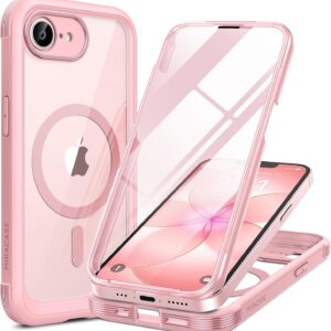 Miracase for iPhone 17e Case & iPhone 16e Case, Full-Body Phone with Built-in Glass Screen Protector, [Magnetic with MagSafe] Military Drop Proof 17 E/ 16 E Cover Bumper, Pink