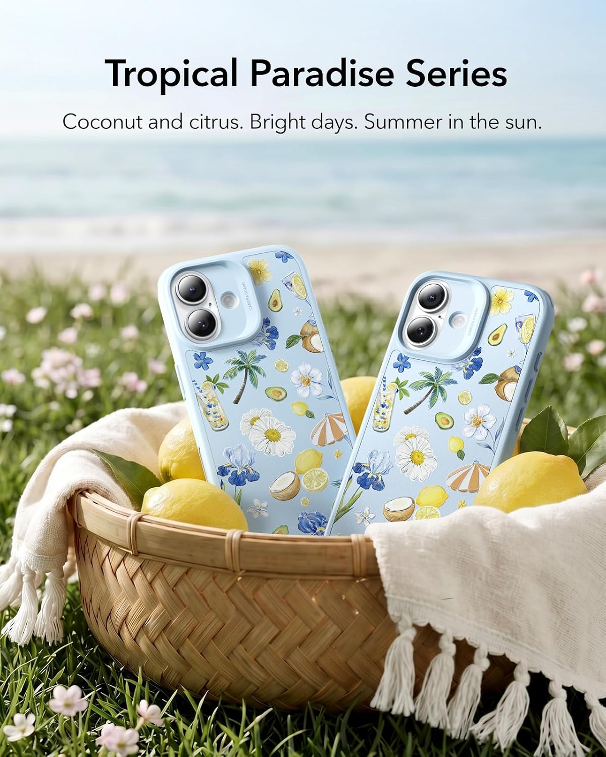 71p9AJKqHHL._AC_SL1500_ ESR for iPhone 17 Case, Camera Control Cover, Compatible with MagSafe, Shockproof Military-Grade Protection, Magnetic Case for iPhone 17, Classic Hybrid, Tropical Paradise, Light Blue