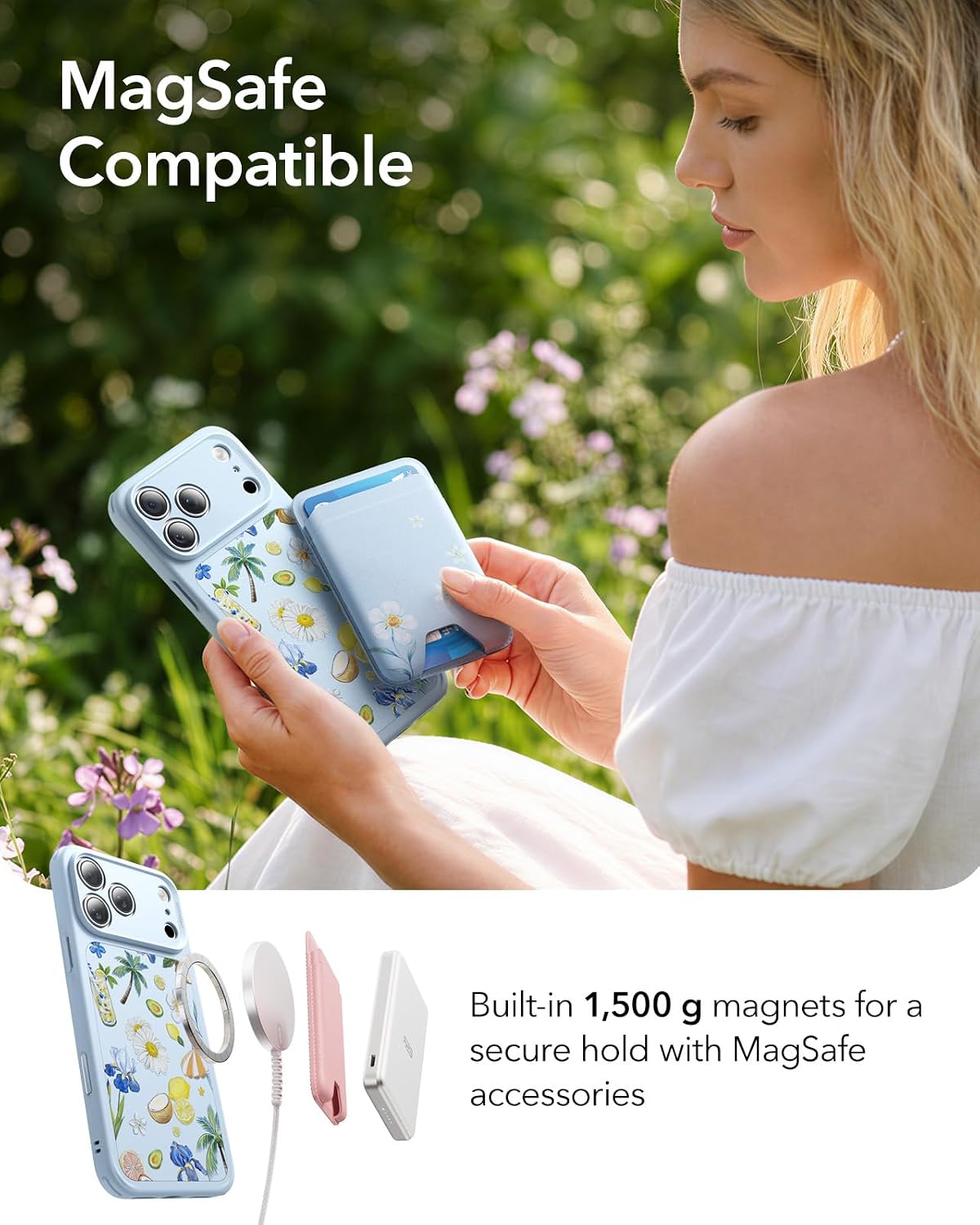 71q0WKJ1AHL._AC_SL1500_ ESR for iPhone 17 Pro Case, Camera Control Cover, Compatible with MagSafe, Shockproof Military-Grade Protection, Magnetic Case for iPhone 17 Pro, Classic Hybrid, Tropical Paradise, Light Blue