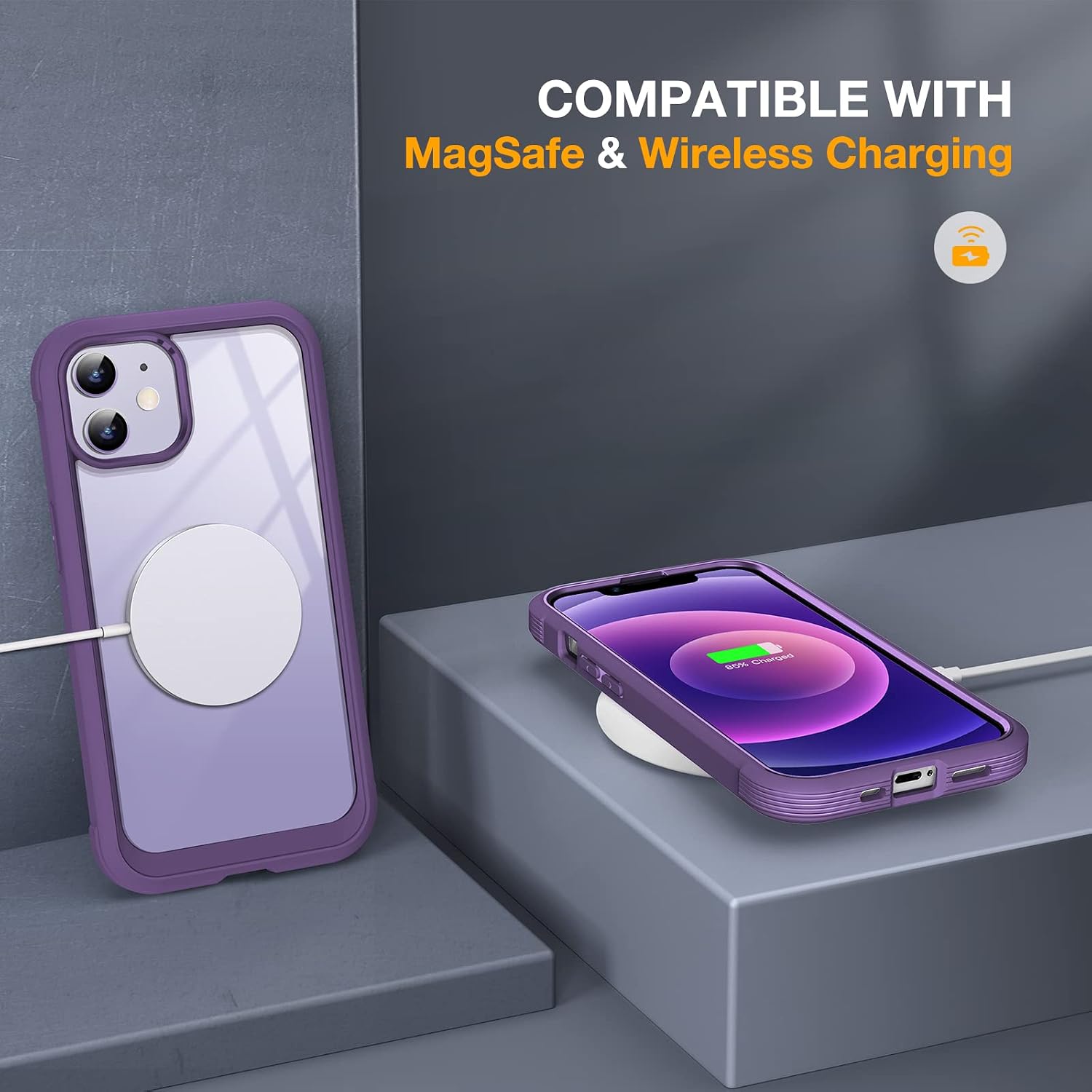 71q3a-RhwL._AC_SL1500_ Miracase Glass Series for iPhone 12/12 Pro Case 6.1 inch, Upgraded Full-Body Rugged Phone Bumper Case Cover with Built-in 9H Tempered Glass Screen Protector and Camera Protector, Purple