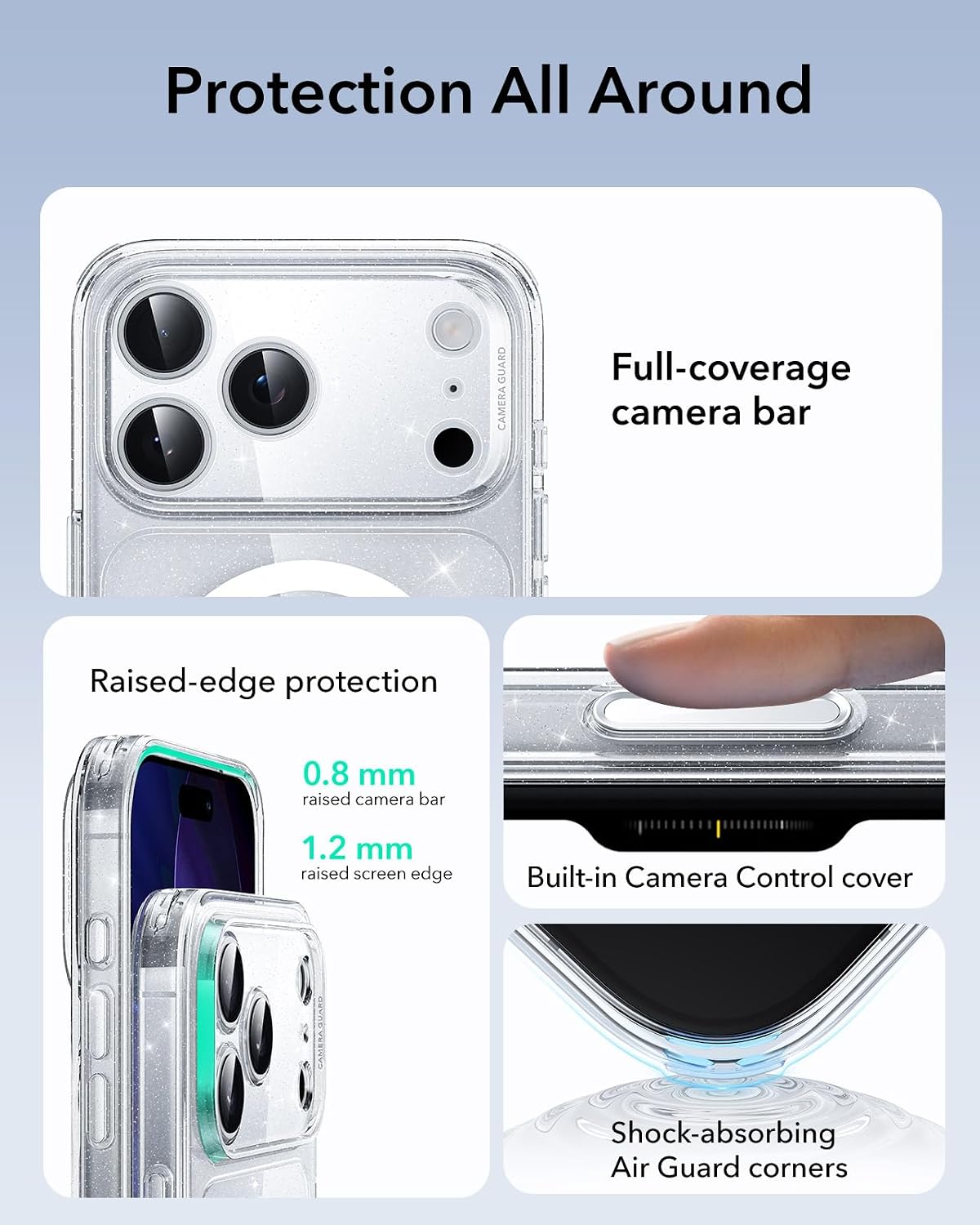 ESR for iPhone 17 Pro Max Case, Camera Control Cover, Compatible with MagSafe, Shockproof Military-Grade Protection, Magnetic Phone Case for iPhone 17 Pro Max, Classic Hybrid Case, Clear Shimmer