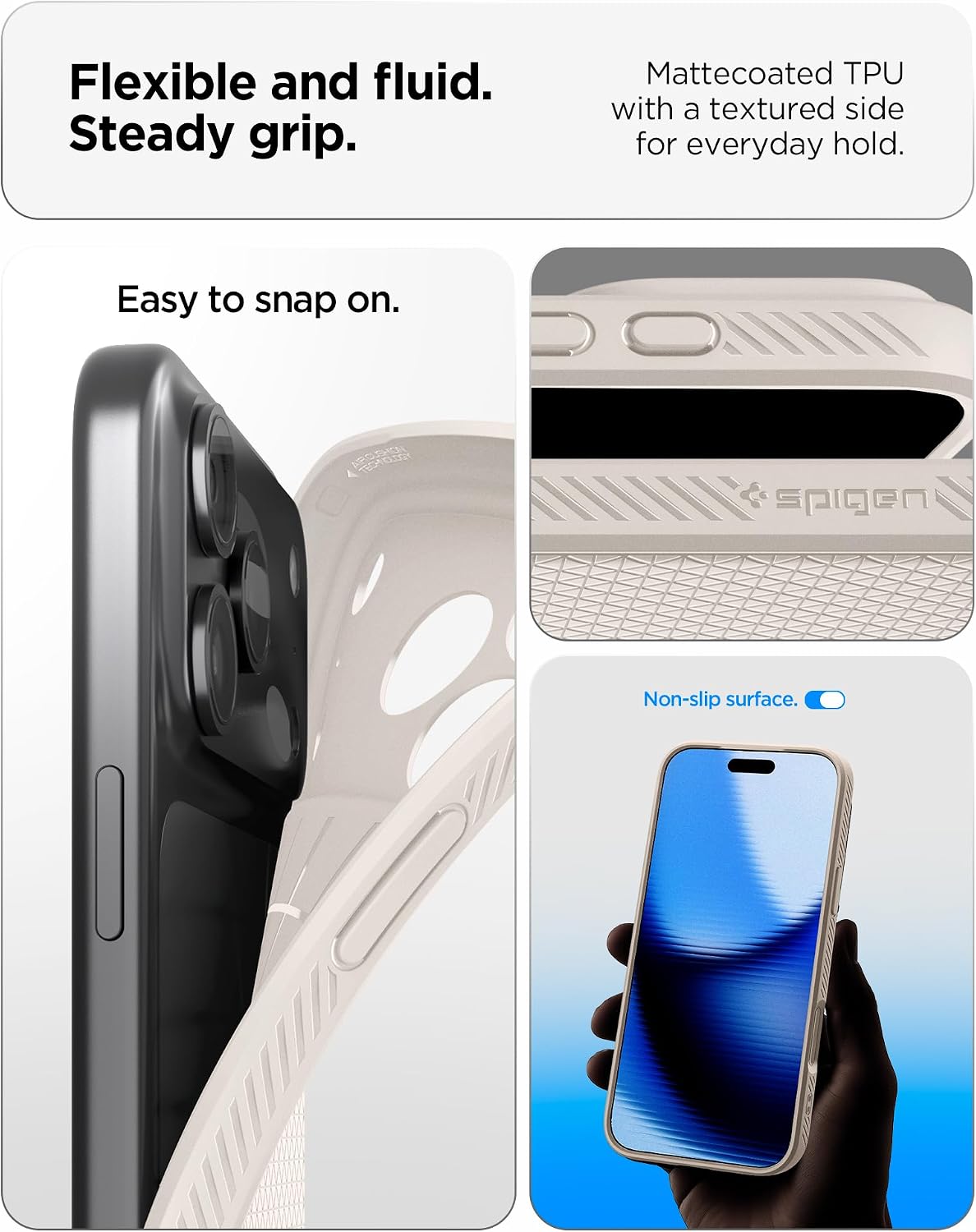 Spigen for iPhone 17 Pro Max Case, Liquid Air [TPU Covered Camera Control] [No Magnet Ring] [Military-Grade Protection] - Natural Titanium