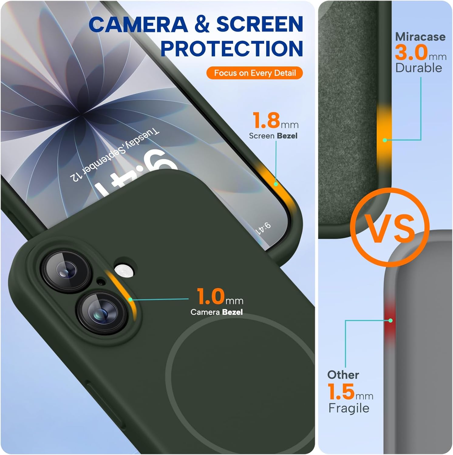 71qcCVTFc6L._AC_SL1500_ Miracase Magnetic for iPhone 17 Case, Compatible with MagSafe, Integrated Silicone Camera Control Cover, 3.0mm Thicken Shockproof Drop Protection Phone Case for 17,Dark Green
