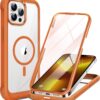 Miracase for iPhone 13 Pro Case 6.1",Full-Body Protection,Clear Bumper Case with Built-in 9H Tempered Glass Screen Protector,Military-Grade Drop Protection Outdoor Phone Case for iPhone 13 Pro,Orange